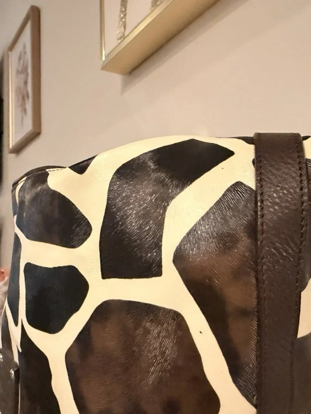Dooney & Bourke Giraffe Print Hobo Shoulder Bag Brown Cream